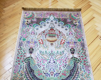 Luxury Prayer Rug, Meditation Rug, Colorful Rug, Small Turkish Rug, Luxury Prayer Mat for Men, 28"x48" Area Rug, Janamaz, Housewarming Gift