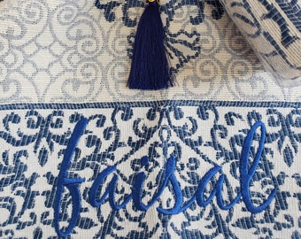 Blue Color Personalized Prayer Mat, Eid Gifts, Islamic Gift Set, Prayer Mat Set, Islamic Wedding Gift, Prayer Rug with Tasbeeh, Sajadah