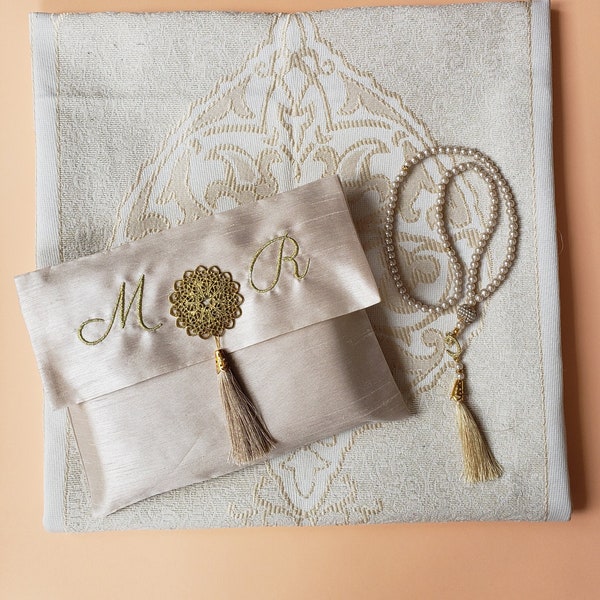 Personalized Islamic Wedding Gift, Luxury Prayer Mat Set, Velvet Sejadah, Lux Prayer Mat, Muslim Wedding Gift Janamaz, Islamic Gift for her