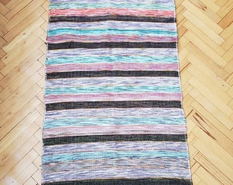 Handmade Turkish Striped Large Pala Kilim,White-Black Kilim,Cotton and Wool Nomadic Kilim,Cecim Striped Design, Handwowen Runner 2.5x 6.4 ft