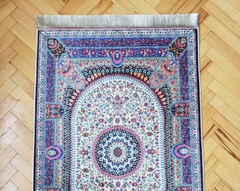 Eid Gifts Sejadah, Prayer Beads, Islamic Gifts, Luxury Turkish Chenille Rrayer Rug, Janamaz, Meditation Mat, Floral Velvet Rugs For Muslim