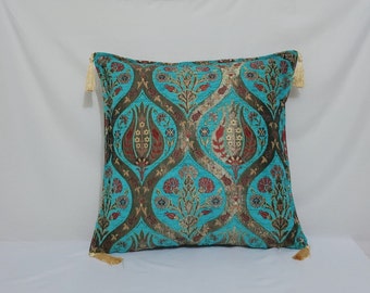 turquoise ottoman pillowcase, cushion cover, sofa throw pillow, decorative pillow, boho decor velvet pillow,  17"x17" inches, gift for her