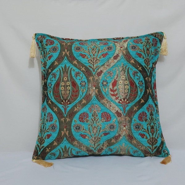 turquoise ottoman pillowcase, cushion cover, sofa throw pillow, decorative pillow, boho decor velvet pillow,  17"x17" inches, gift for her