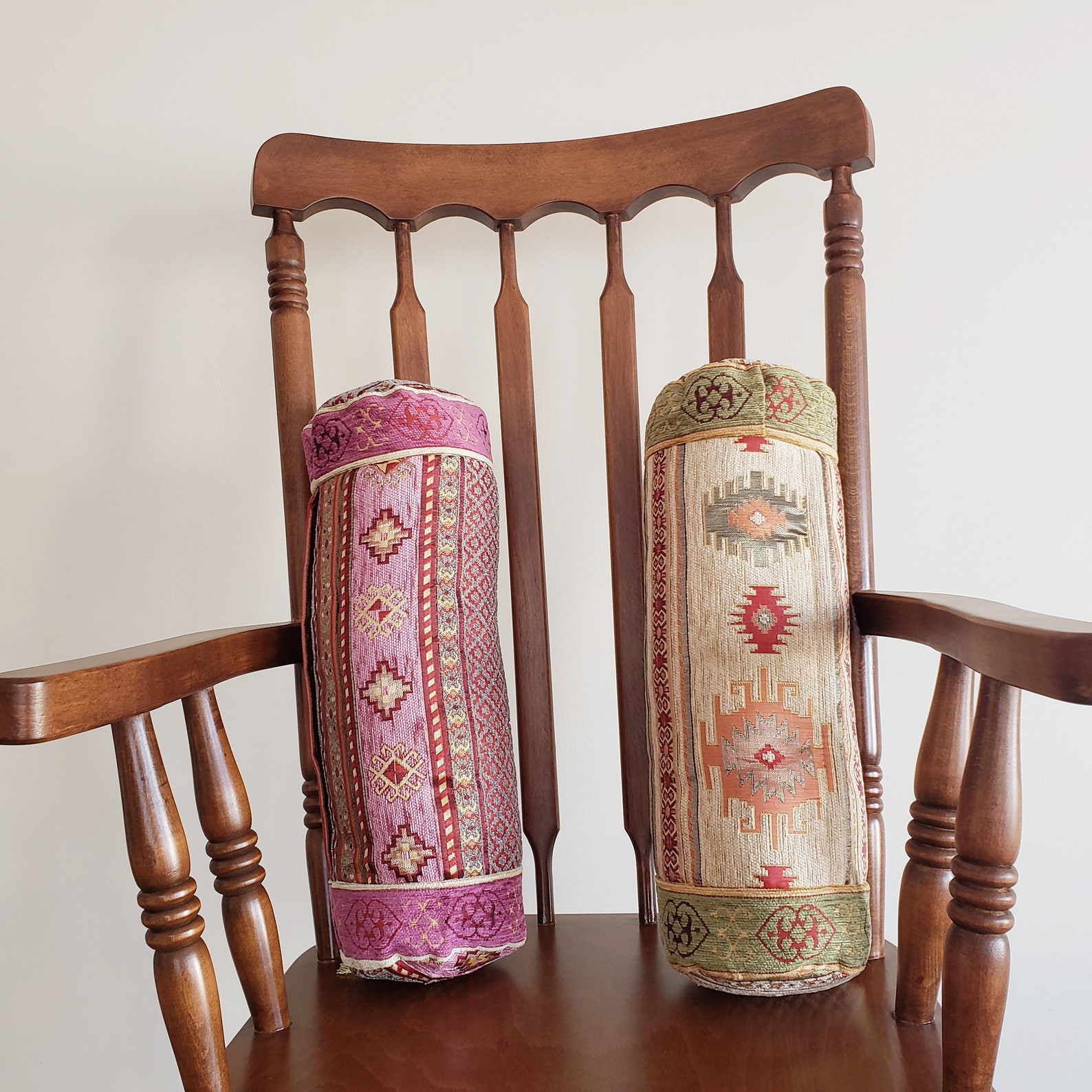 Green Bolster Pillow Set Boho Decor Decorative Round Etsy