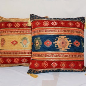 Boho Turkish Moroccan Cushion Cover Sofa Throw Pillowcase 17" X 17" Inches. Decorative Pillow Cover. Blue Accent Throw Pillow.Handmade.