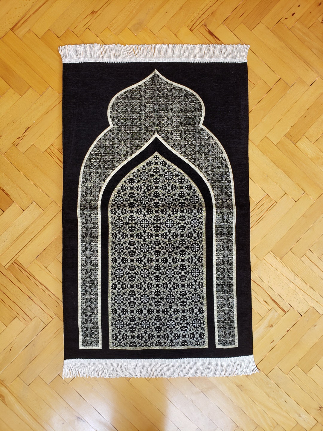 Black Woven Prayer Rug, Eid Gifts, Luxury Prayer Mat, Muslim Wedding ...