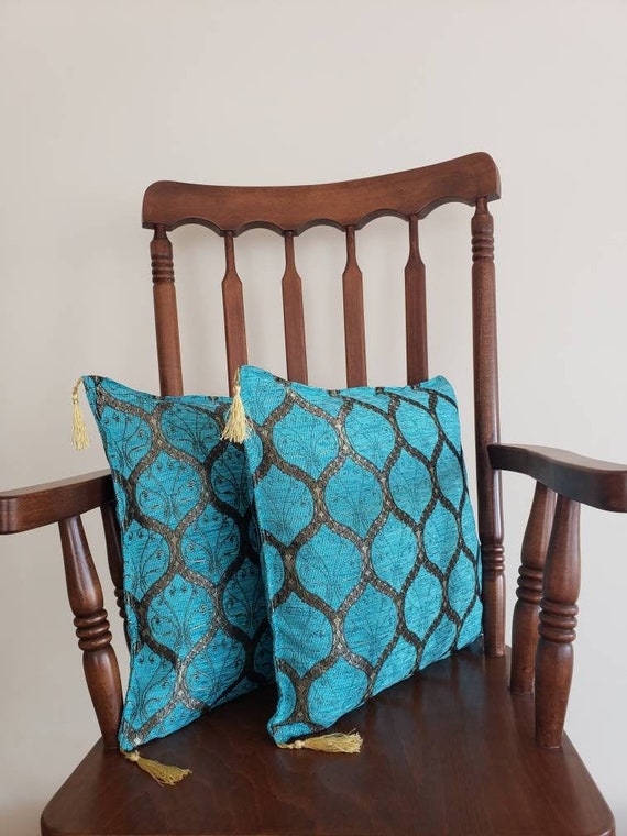 Turquoise Green Boho Pillow Set of Two, Throw Pillow, Cushion