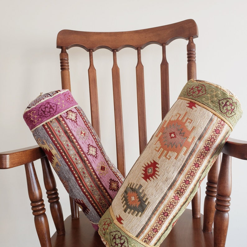 Green Bolster Pillow Set Boho Decor Decorative Round Etsy