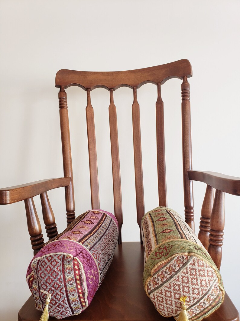 Green Bolster Pillow Set Boho Decor Decorative Round Etsy