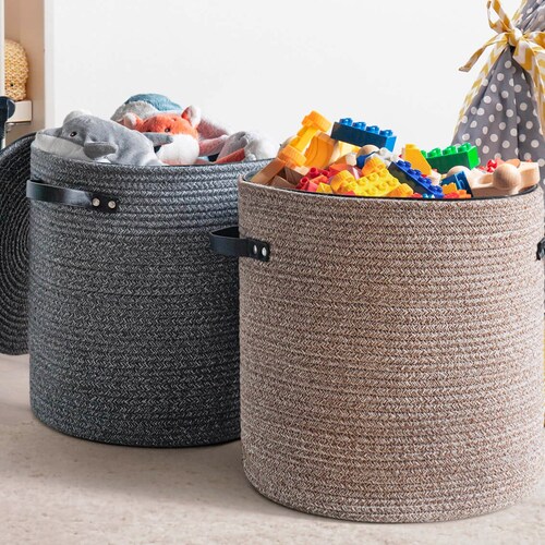 Natural Cotton Rope Lidded Basket With Lid Small Storage Etsy