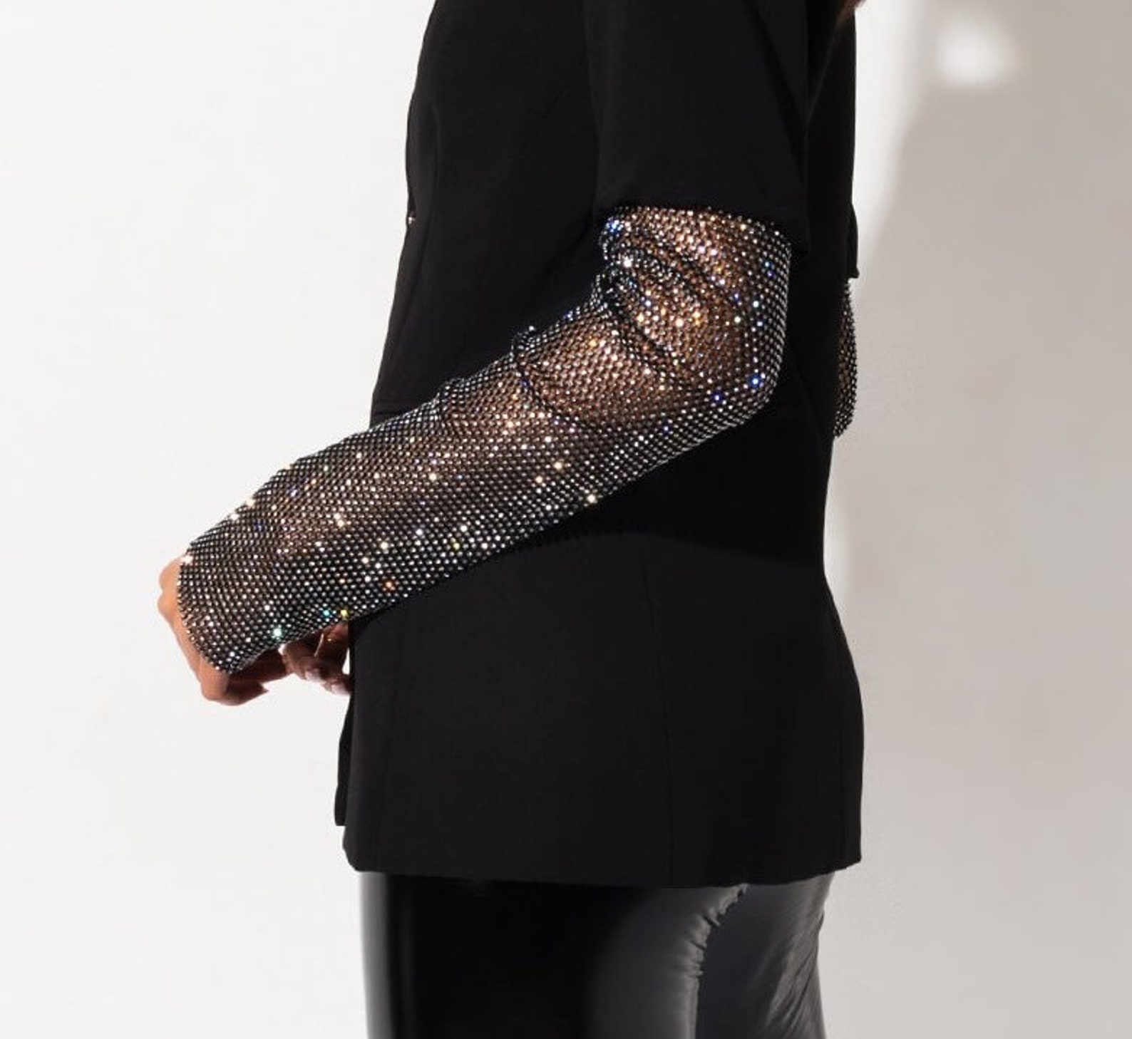 Long Arm Sleeves Composed of Netted Rhinestone Mesh/ Etsy