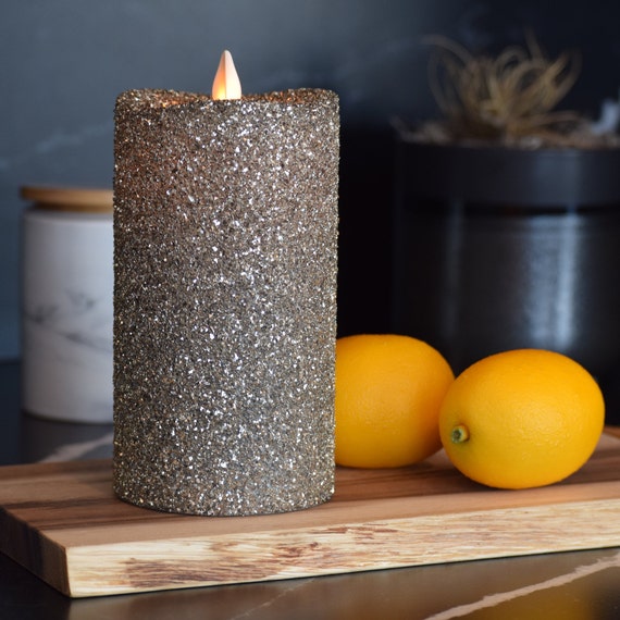Flameless Candles Silver German Glitter Flickering real Wax