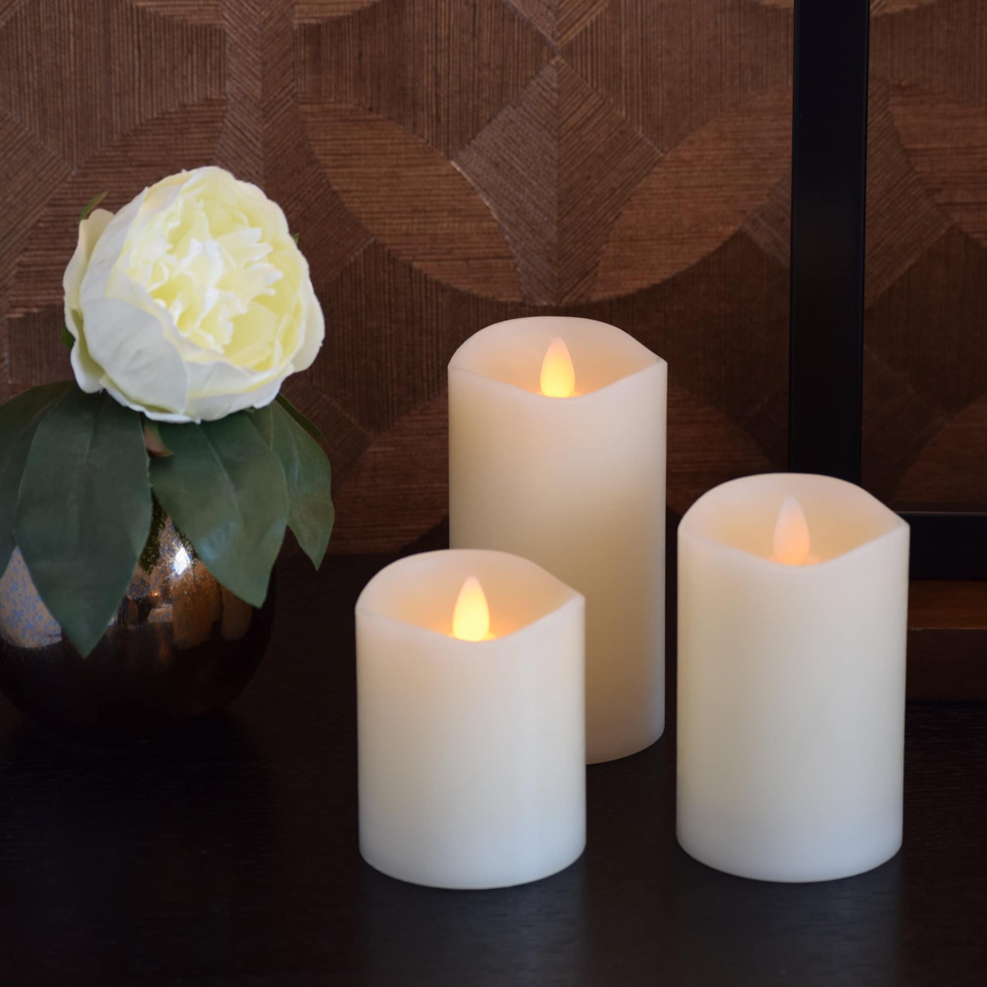 3 Pieces Ivory Flameless Candle Flickering real Wax Pillars Etsy