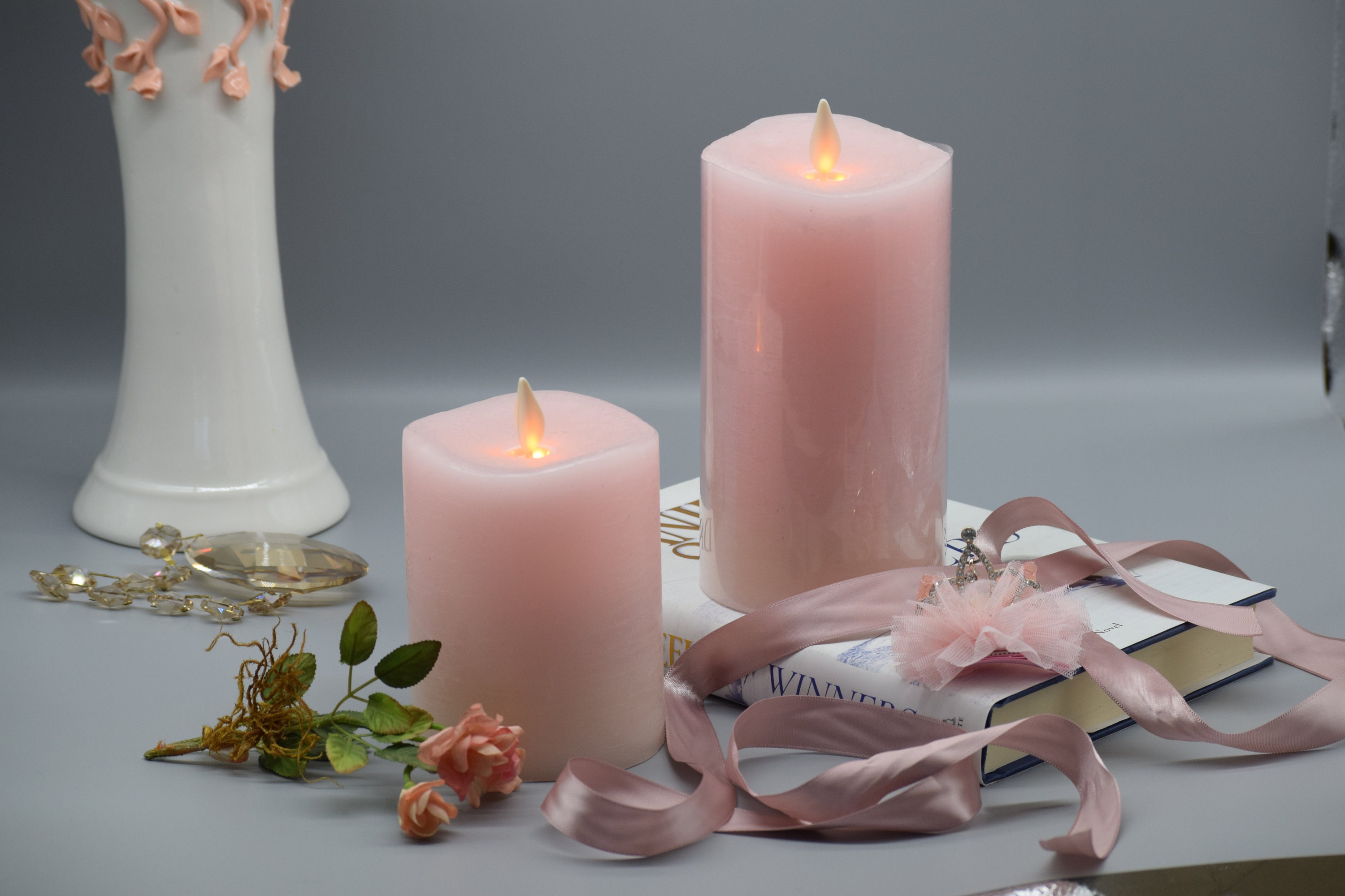 Wave Pink Flameless Candle Flickering real Wax Pillars & Etsy