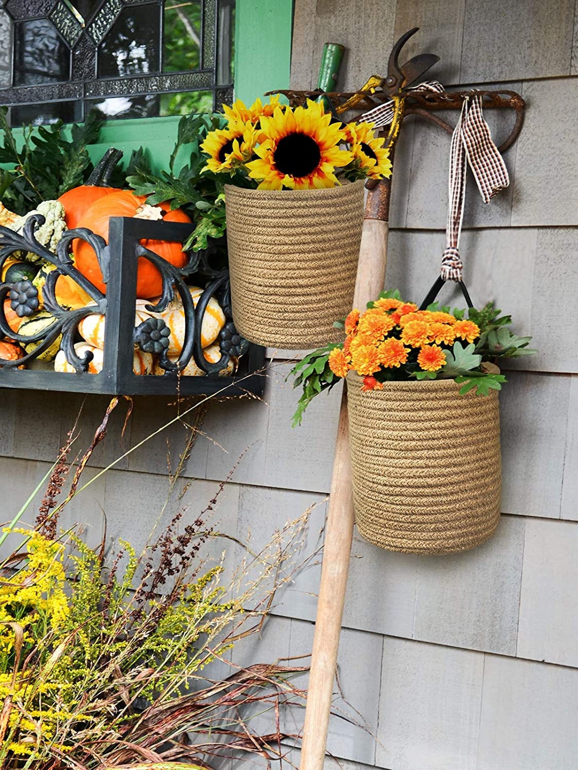 2 X Hanging Rope Basket/ Flower Plants Wall Basket/ Rope Etsy