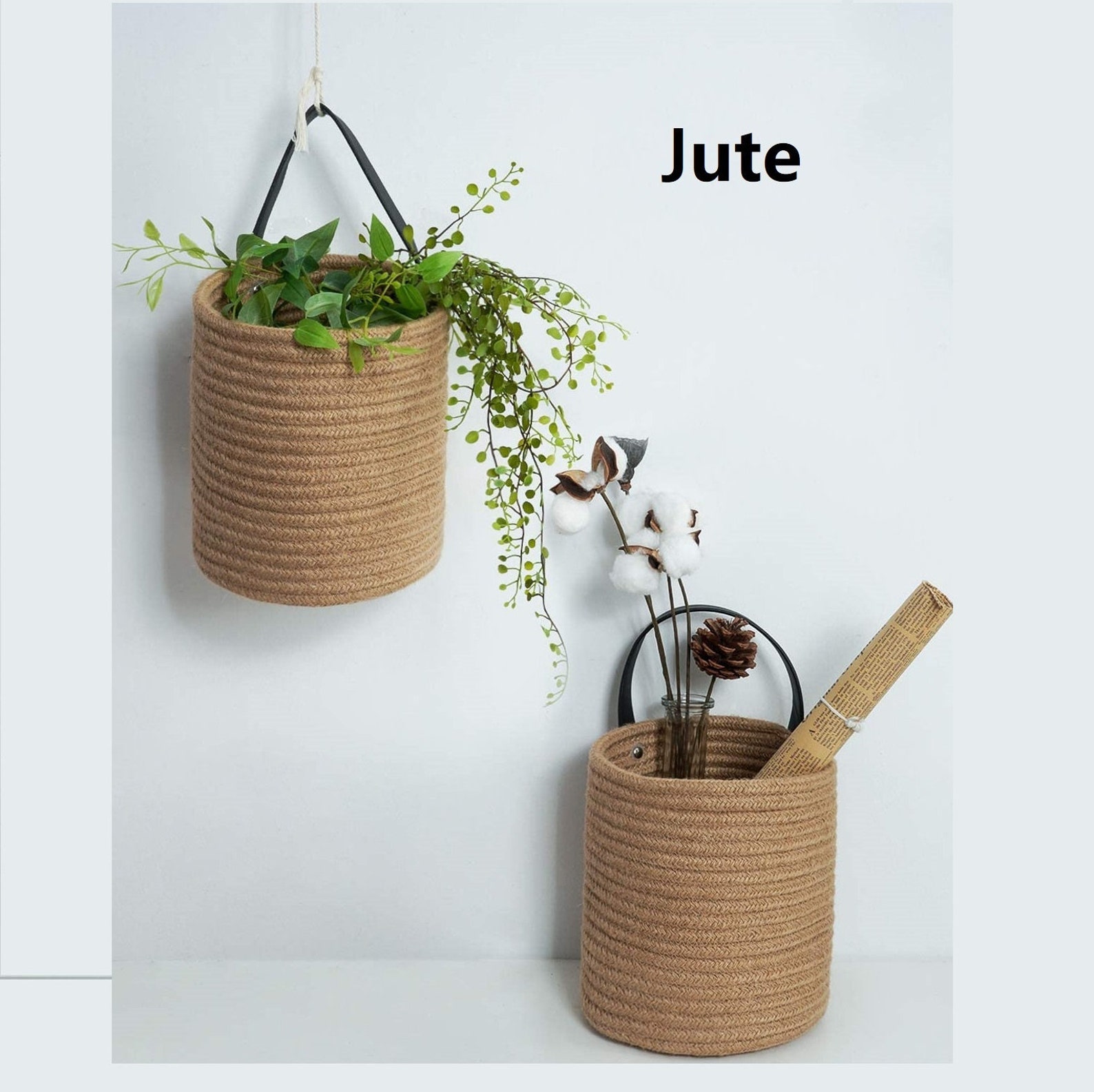 2 X Hanging Rope Basket/ Flower Plants Wall Basket/ Rope Etsy
