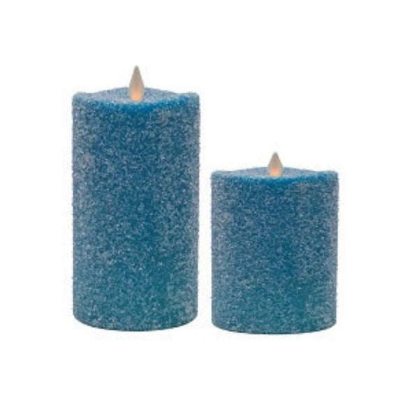 Blue Flameless Pillar Candles Etsy