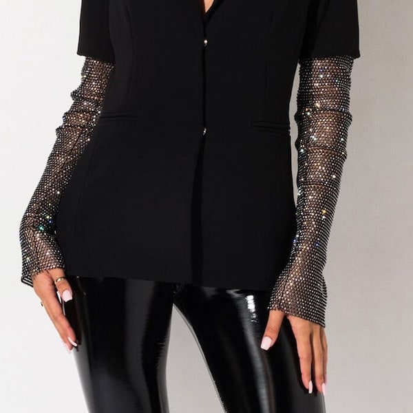 Long Arm sleeves composed of netted rhinestone mesh/ Freeshipping