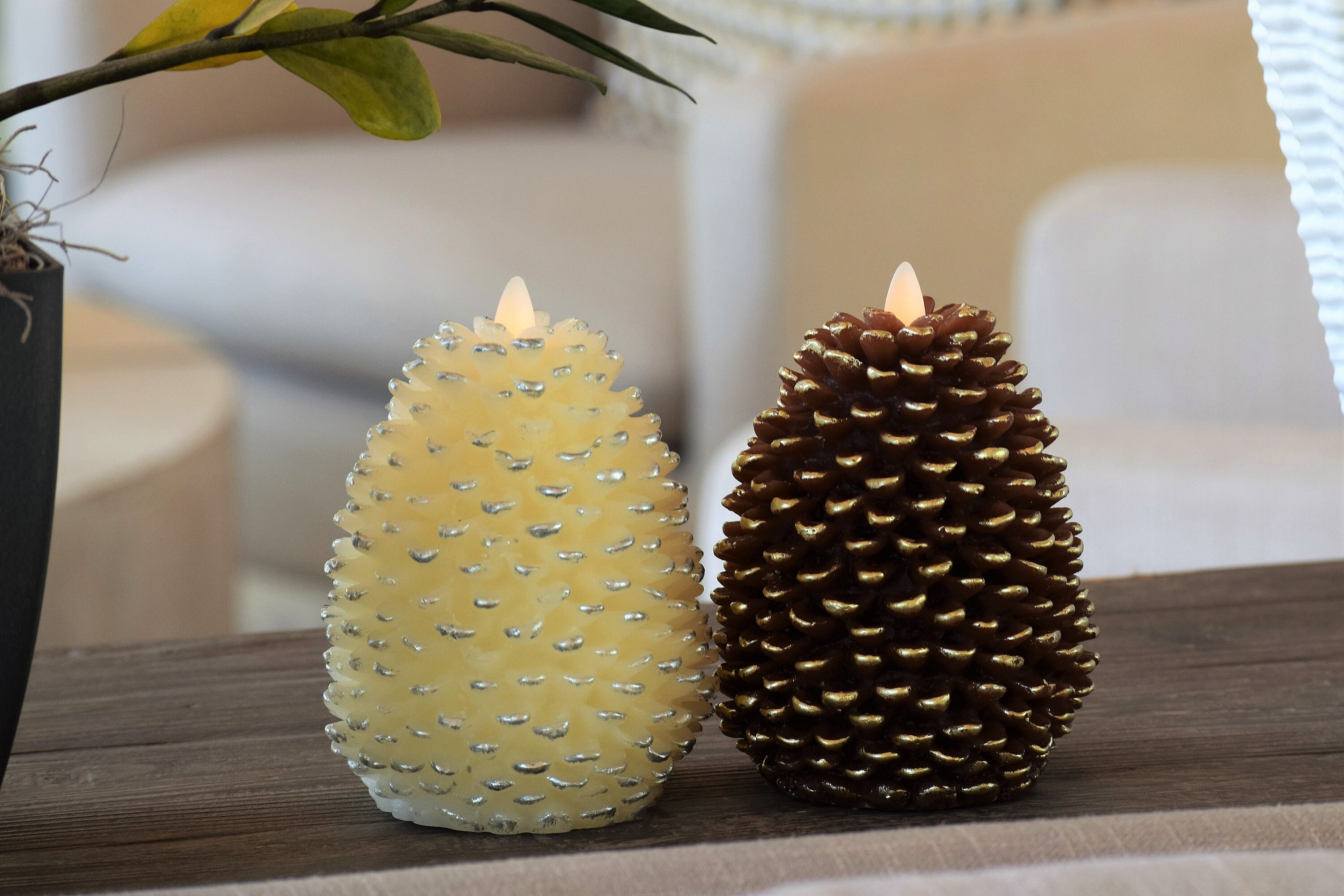 Pine Cone Flameless Flickering Candles 4 X 6 Etsy