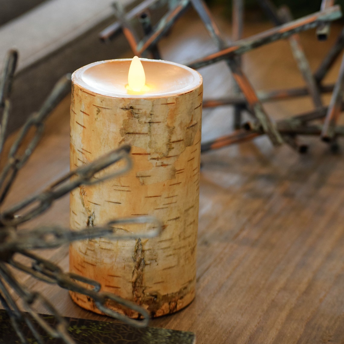 Real Birch Bark Flameless candle Flickering Battery Etsy