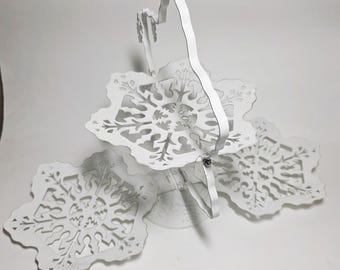 Snowflake three-tiered fold out metal serving stand
