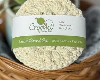 Reusable Cotton Face Rounds Set of 5, Eco Friendly Makeup Remover Pads, Soft Crochet Skincare