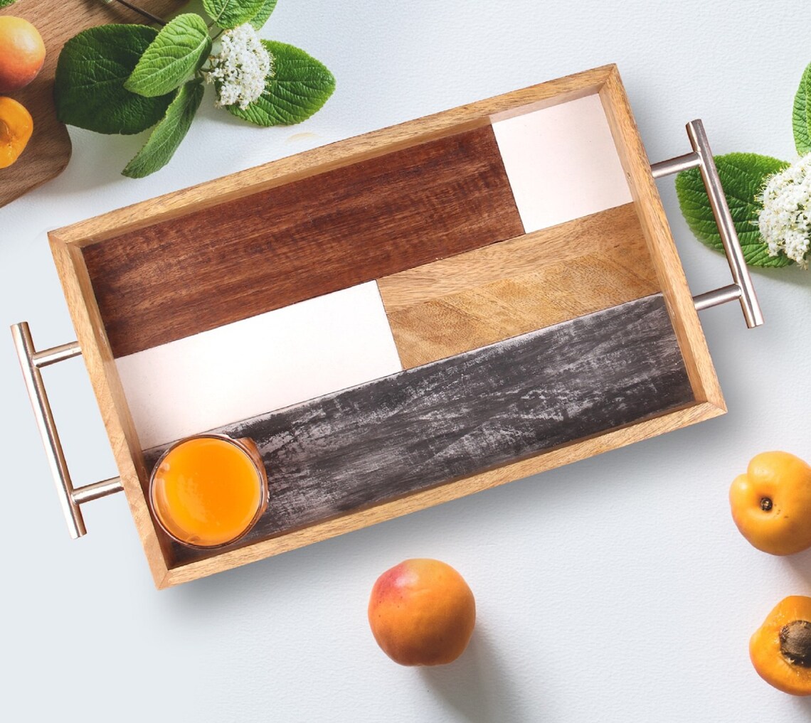 Wooden Breakfast Tray with Metal Handle and unique Wooden Etsy