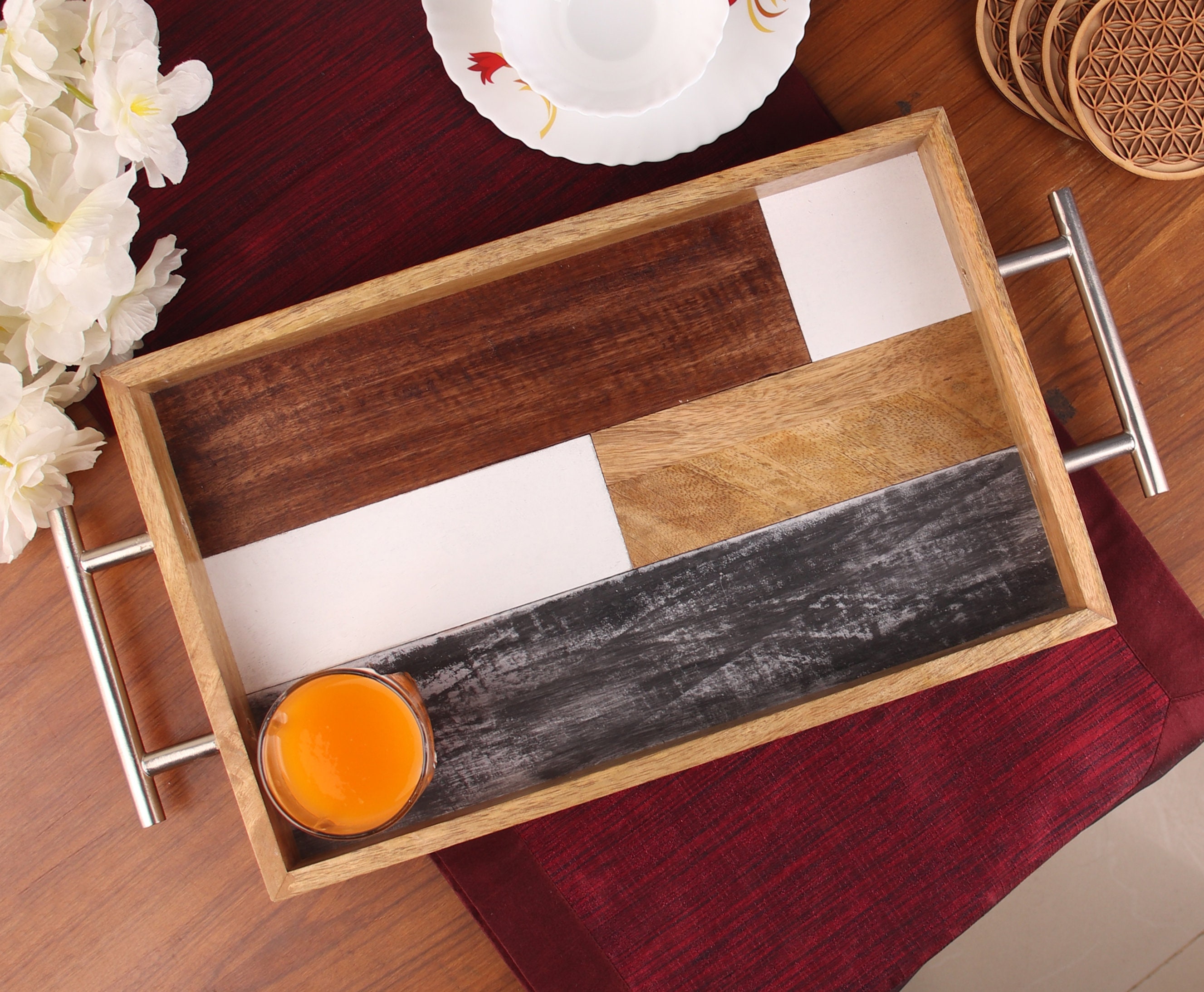 Wooden Breakfast Tray with Metal Handle and unique Wooden Etsy
