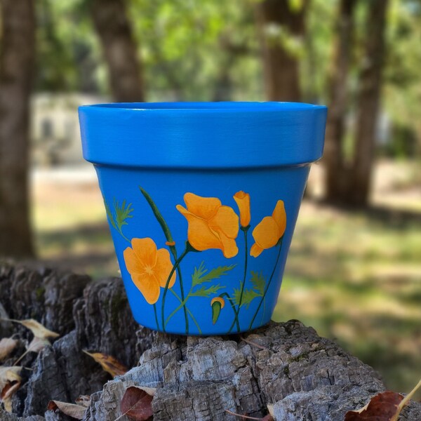 California Poppy Flower Pot, Pots for Indoor Plants, Pots for Outdoor Plants, Houseplants, Garden Decor, Home Decor, Gifts, Flower Pots