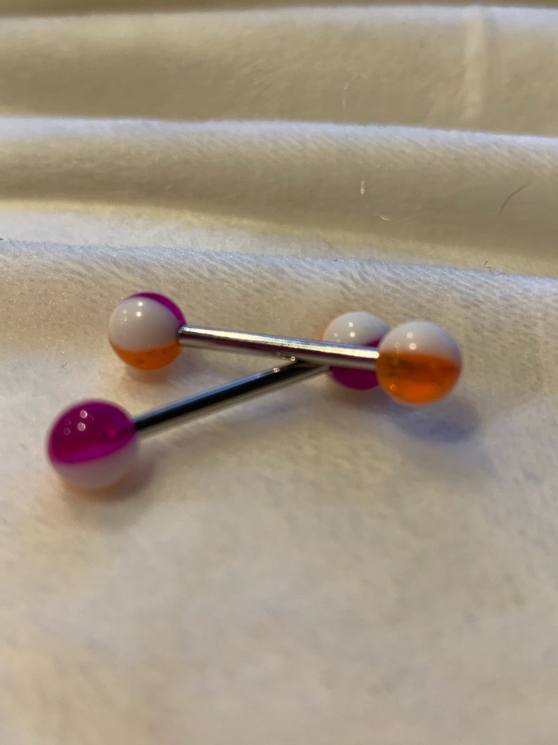 Pink and Orange Beach Ball 14 Gauge Tongue Ring