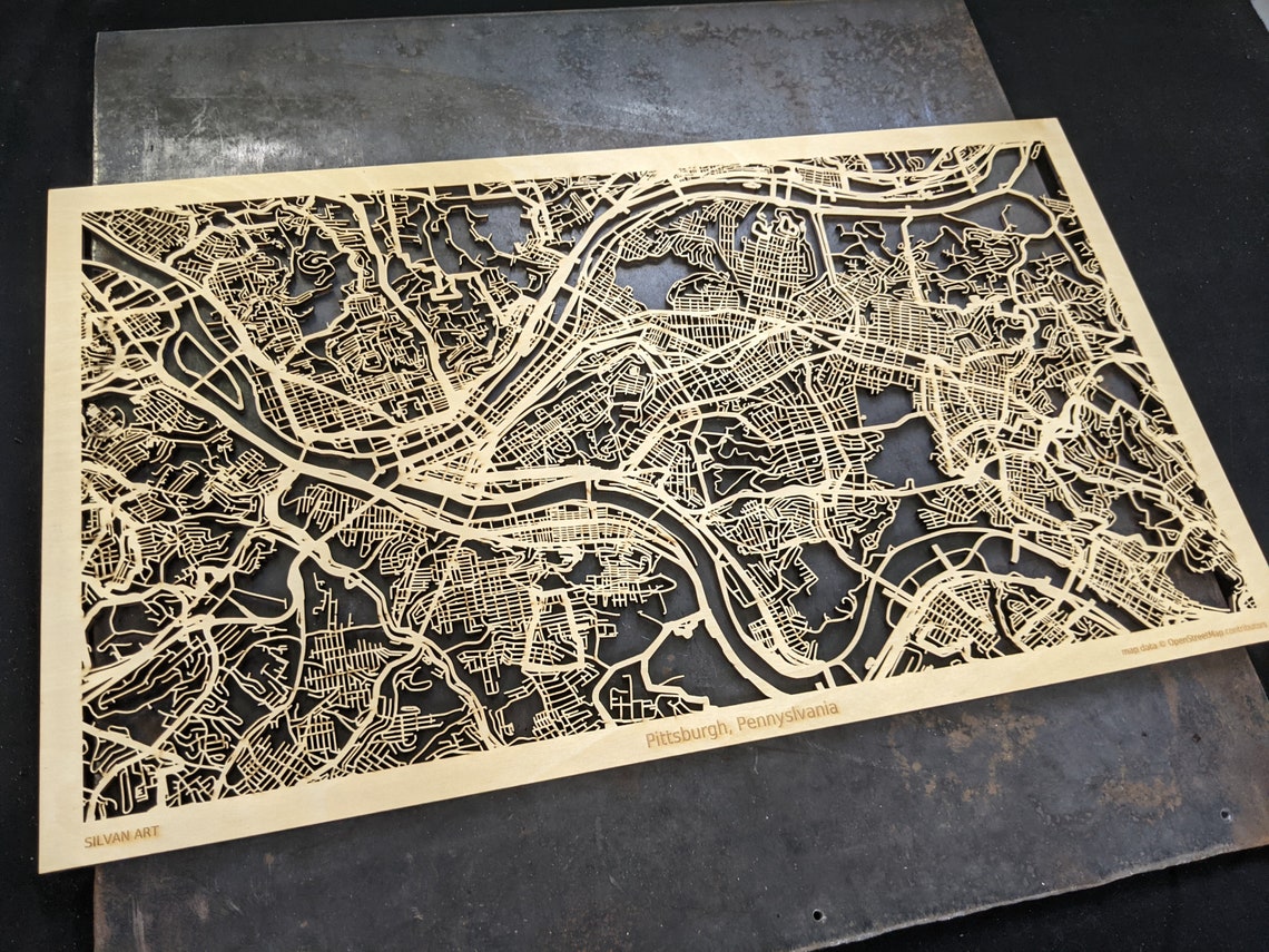 Pittsburgh Laser Cut Map Unique Gift Pittsburgh PA Map Art | Etsy