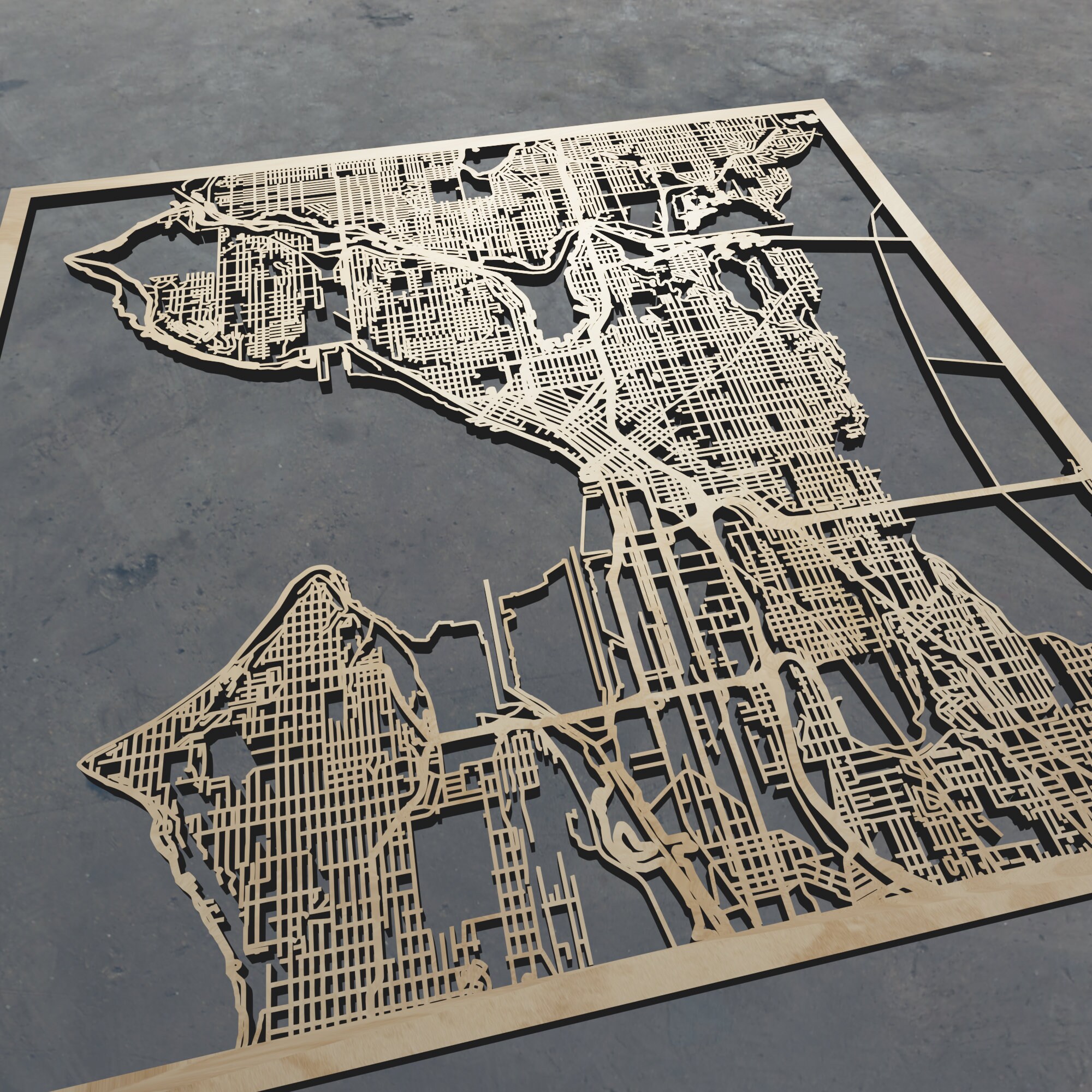 Seattle Washington Laser Cut Map 3D Wooden Map 3D Seattle Etsy