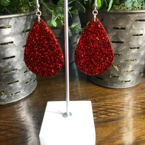 Chunky Red Glitter Resin Earrings!