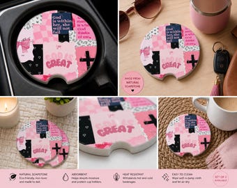 Pink Christian Car Coaster, God is Within Her She Will Not Fail, Faith Car Accessory, Cute Girly Cup Holder Insert, Gift for Women Driver