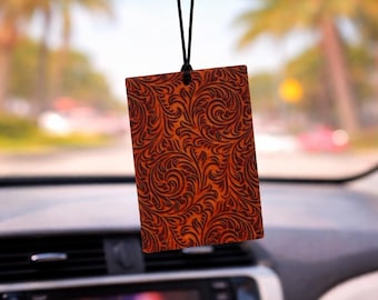 Faux Tooled Leather Western Freshie, Car Air Freshener, Felt Freshie, Rearview Mirror Decor