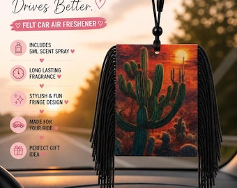 Western Cactus Sunset Felt Freshie, Car Air Freshener, Rearview Mirror Decor