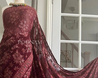 Fatto a mano Chikankari Saree / Pura georgette Chikankari Saree / Matrimonio nuziale rosso ciliegia Saree /Lucknowi Saree / Matrimonio Chikankari Saree USA