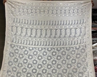 Ivory wedding Chikankari Saree | Pure georgette Chikankari Saree | Bridal Wedding Saree | bridesmaid Lucknowi Saree | Chikankari Saree USA