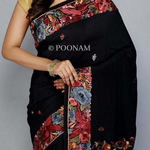 Handmade Parsi Authentic Saree, Pure Silk Banarasi saree, Parsi handcrafted ,wedding saree, hand embroidered blouse, Pure crepe de Chine