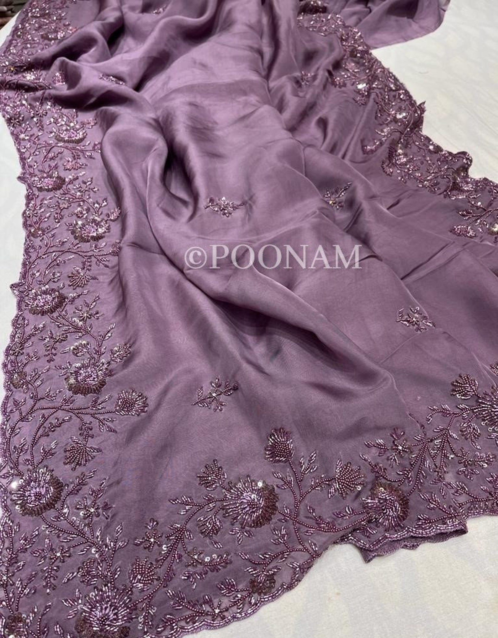Mauve And Pink Sequinned Organza Saree