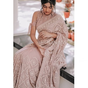 Handmade Pastel Chikankari Saree | Pure georgette Chikankari Saree | Bridal Wedding Saree | bridesmaid Lucknowi Saree | Chikankari Saree USA