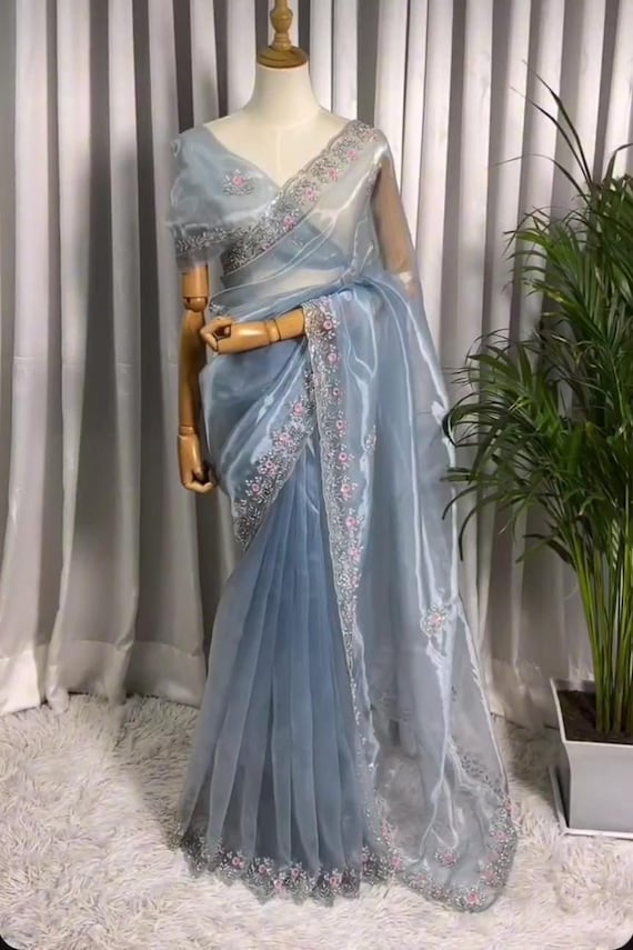 Buy Deepika Padukone Pure Organza Silk Saree, Tissue Silk Saree