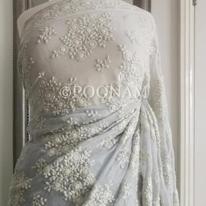 Handmade Pastel Chikankari Saree | Pure georgette Chikankari Saree | Bridal Wedding Saree | bridesmaid Lucknowi Saree | Chikankari Saree USA