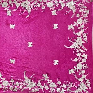 Parsi Gara Authentischer Seiden Parsi Gara Saree mit Jaal Handstickerei und Saree Bluse |