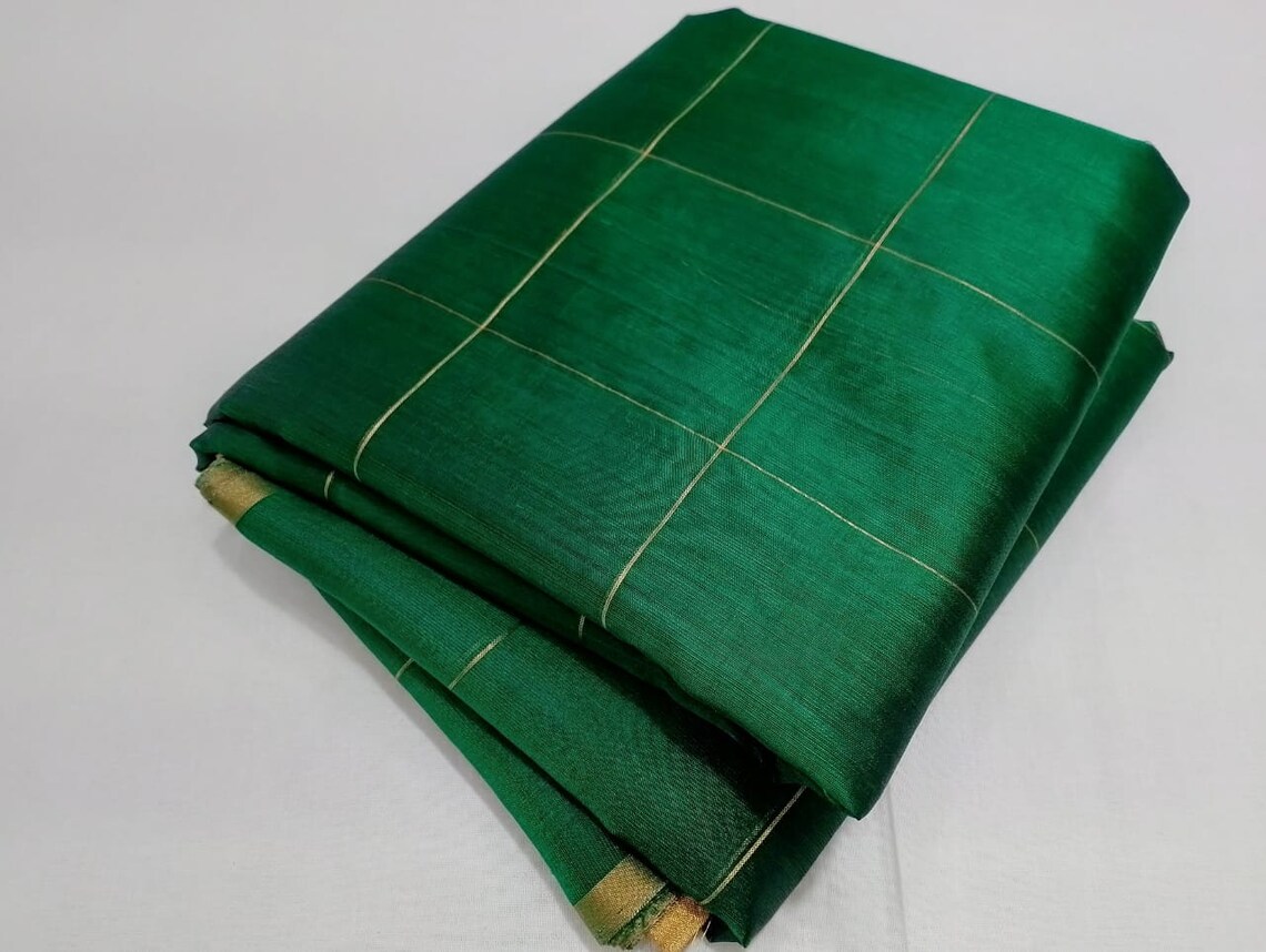 Green - Traditional Chanderi Silk Handloom Precut Fabric (1.25 meter)