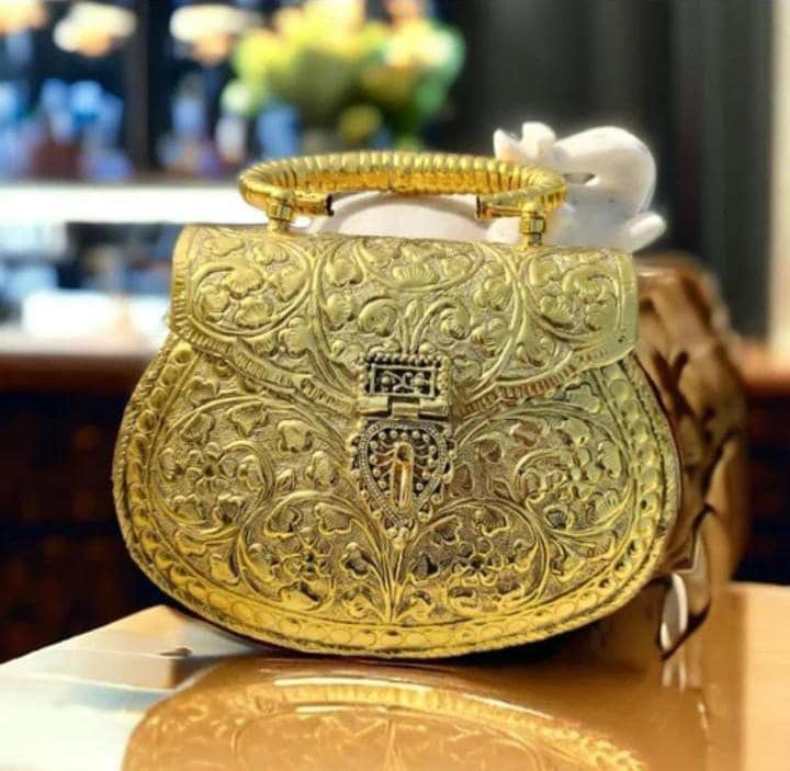 Handmade Vintage Antique Gold Clutch Indian Handmade Silver Gold Metal Fashionable Bags, Gift For Her, Party Evening Bag,Handmade Poonam USA