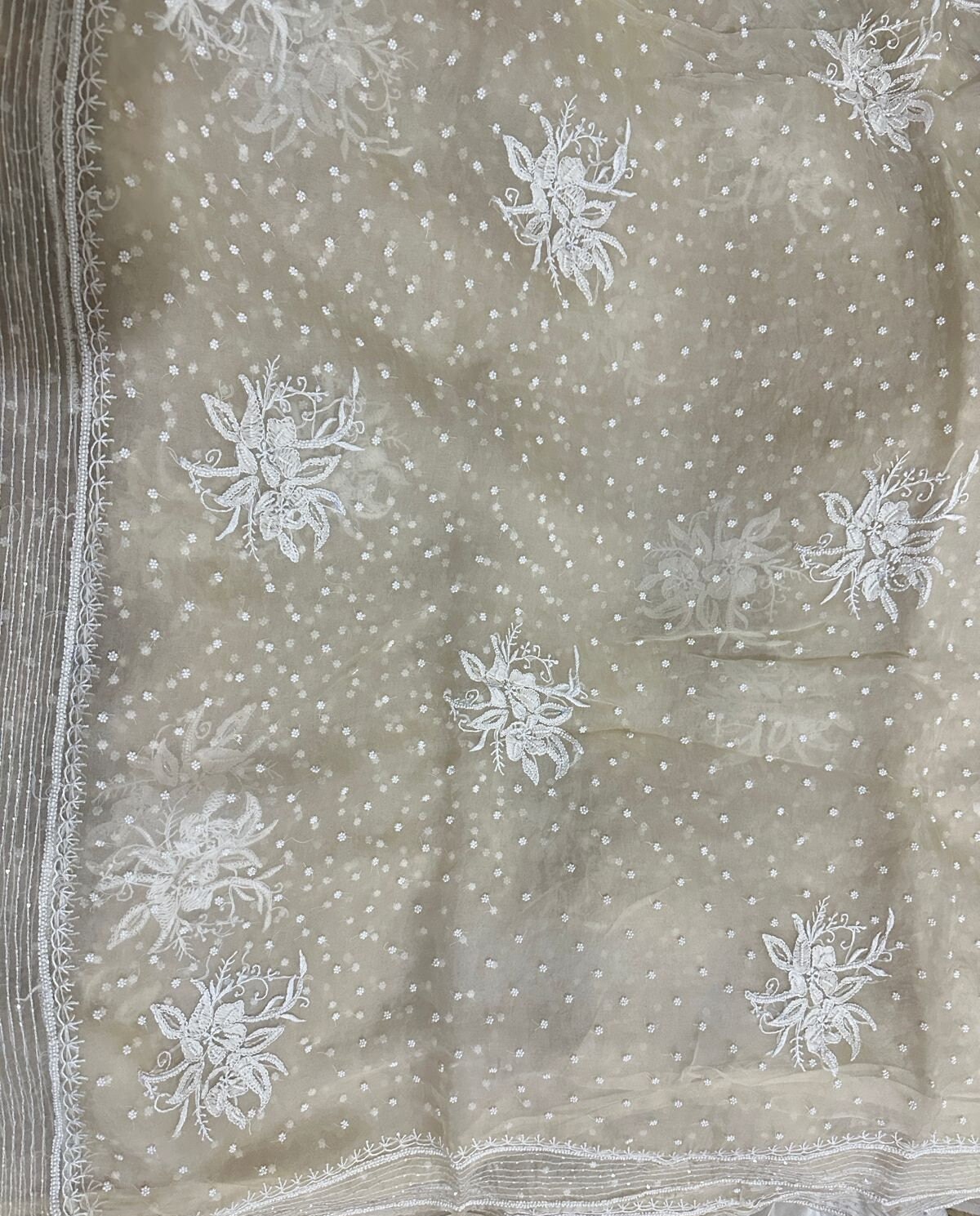 Handmade Ivory Chikankari Saree Pure Georgette Chikankari Saree