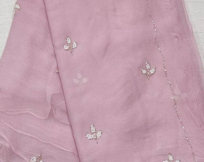 Henna Gold Chiffon Saree with Lace with Self Blouse Fabric