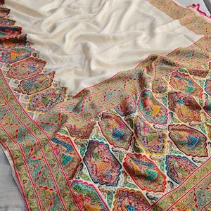 Reine Kani Tussar Seide Saree, Kani Seide Tussar Hochzeit Lehenga, Hochzeit Lehenga, Brautjungfern Saree, erhältlich in USA und weltweit, Poonam Sarees