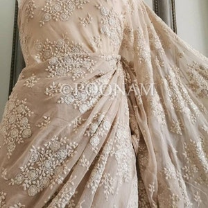 Handmade Pastel Chikankari Saree | Pure georgette Chikankari Saree | Bridal Wedding Saree | bridesmaid Lucknowi Saree | Chikankari Saree USA